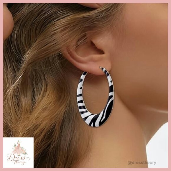 Chunky Geometric Hoop Earrings Hypoallergenic Alloy Statement Jewelry - Picture 3 of 5